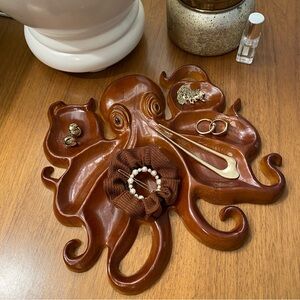 Wooden Octopus Trinket Dish Accessory Organizer Nautical Home Decor